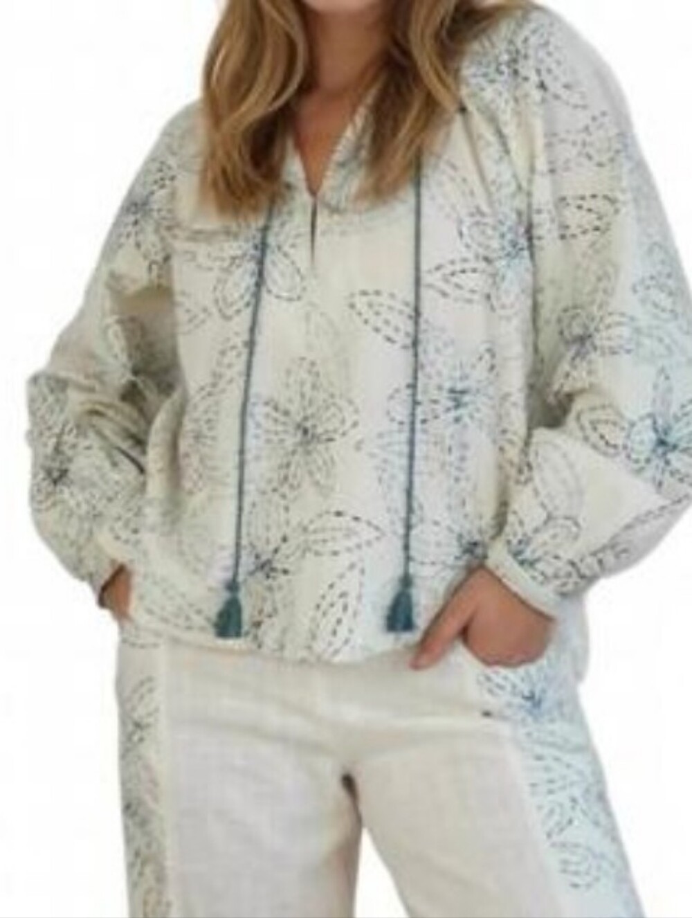 NIBI MTK NWT Duke Blouse In Blue Embroidered Size XS.